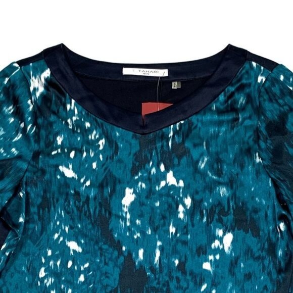 T Tahari Thanielle Watercolor Pattern Blouse in Zenith Blue Size Petite Small - Picture 5 of 10
